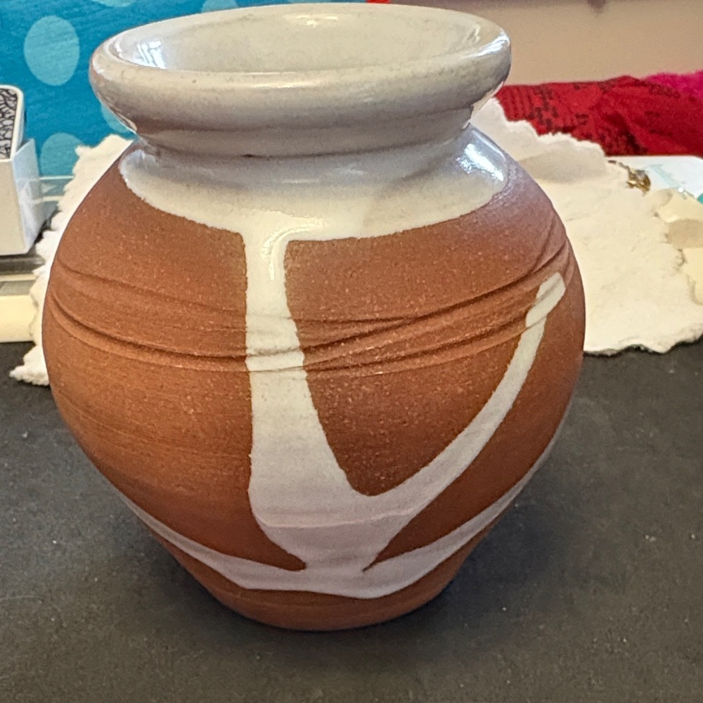 Handcrafted Shanagarry Potters Cork Ireland Terracotta Vase with White Accents